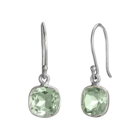 Savvy Cie Jewels Sterling Silver Green Amethyst Cut Bezel Stone Drop Earrings - Picture 4 of 4